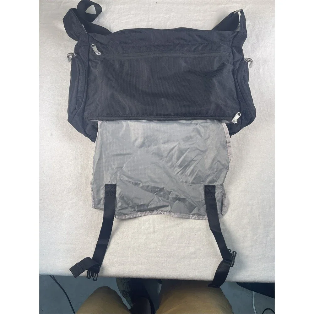 eBags Black Nylon Messenger Bag Crossbody Travel Commuter Laptop Multi-Pocket